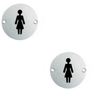 Loops 2x Bathroom Door Female Symbol Sign 76mm Diameter Satin Anodised Aluminium Loops 2x Bathroom Door Female Symbol Sign 76mm Diameter Satin Anodised Aluminium