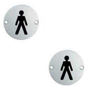 Loops 2x Bathroom Door Male Symbol Sign 64mm Fixing Centres 76mm Dia Polished Steel Loops 2x Bathroom Door Male Symbol Sign 64mm Fixing Centres 76mm Dia Polished Steel