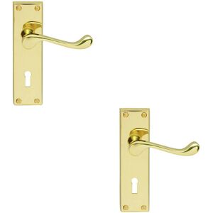 Loops 2x Victorian Scroll Lever on Rectangular Lock Backplate 155 x 41mm Brass Loops 2x Victorian Scroll Lever on Rectangular Lock Backplate 155 x 41mm Brass