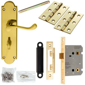 Loops Door Handle & Bathroom Lock Pack Brass Victorian Scroll Ornate Backplate Loops Door Handle & Bathroom Lock Pack Brass Victorian Scroll Ornate Backplate