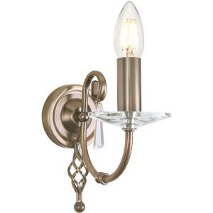 Loops Wall Light Cut Glass Droplets Swirl Finial Aged Brass LED E14 60W Loops Wall Light Cut Glass Droplets Swirl Finial Aged Brass LED E14 60W