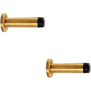 Loops 2x Rubber Tipped Doorstop Cylinder with Rose Wall Mounted 70mm Satin Brass Loops 2x Rubber Tipped Doorstop Cylinder with Rose Wall Mounted 70mm Satin Brass