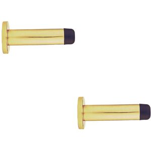 Loops 2x Rubber Tipped Doorstop Cylinder with Rose Wall Mounted 83mm Polished Brass Loops 2x Rubber Tipped Doorstop Cylinder with Rose Wall Mounted 83mm Polished Brass