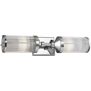 Loops IP44 Twin Wall Light 2 Bar Horizontal Ribbed Glass Tube Shade Chrome LED G9 3.5W Loops IP44 Twin Wall Light 2 Bar Horizontal Ribbed Glass Tube Shade Chrome LED G9 3.5W