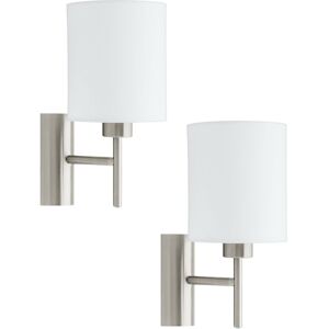 Satin Nickel Wall Light - White Fabric Shade 2 Pack - E27 60W - Modern Interior Satin Nickel Wall Light - White Fabric Shade 2 Pack - E27 60W - Modern Interior