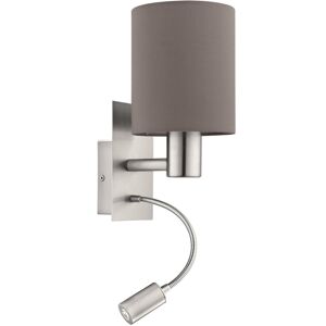 Satin Nickel Wall Light - Anthracite Brown Fabric - E27 LED 40W - Wall Light Satin Nickel Wall Light - Anthracite Brown Fabric - E27 LED 40W - Wall Light
