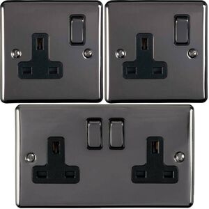 Loops UK Plug Socket Pack -1x Twin & 2x Single Gang- BLACK NICKEL / Black 13A Switched Loops UK Plug Socket Pack -1x Twin & 2x Single Gang- BLACK NICKEL / Black 13A Switched
