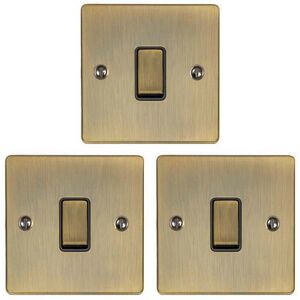 Loops 3 PACK 1 Gang Single Metal Light Switch ANTIQUE BRASS 2 Way 10A Black Trim Loops 3 PACK 1 Gang Single Metal Light Switch ANTIQUE BRASS 2 Way 10A Black Trim