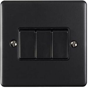 Loops 3 Gang Triple Light Switch MATT BLACK 2 Way 10A Black Trim & Metal Rocker Loops 3 Gang Triple Light Switch MATT BLACK 2 Way 10A Black Trim & Metal Rocker