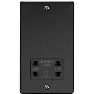 Loops 230v & 115v Shaver Twin Socket Wall Plate MATT BLACK & Black Trim 86mm x 146mm Loops 230v & 115v Shaver Twin Socket Wall Plate MATT BLACK & Black Trim 86mm x 146mm