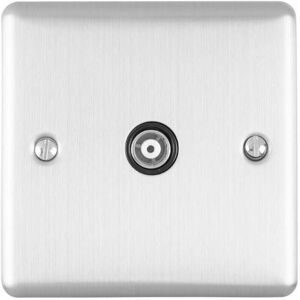 Loops SATIN STEEL Single Aerial Satellite Coaxial Socket Female Wall Plate Black Trim Loops SATIN STEEL Single Aerial Satellite Coaxial Socket Female Wall Plate Black Trim