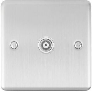 Loops SATIN STEEL Single Aerial Satellite Coaxial Socket Female Wall Plate White Trim Loops SATIN STEEL Single Aerial Satellite Coaxial Socket Female Wall Plate White Trim