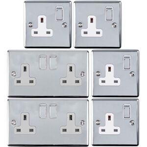 Loops UK Plug Socket Pack -2x Twin & 4x Single Gang- CHROME / Grey 13A Switched Loops UK Plug Socket Pack -2x Twin & 4x Single Gang- CHROME / Grey 13A Switched