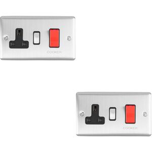 Loops 2 PACK 45A DP Oven Switch & Single 13A Switched Power Socket SATIN STEEL & White Loops 2 PACK 45A DP Oven Switch & Single 13A Switched Power Socket SATIN STEEL & White