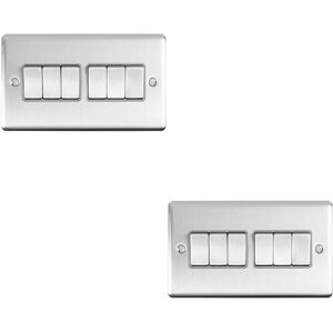 Loops 2 PACK 6 Gang Metal Multi Light Switch SATIN STEEL 2 Way 10A Grey Trim Loops 2 PACK 6 Gang Metal Multi Light Switch SATIN STEEL 2 Way 10A Grey Trim