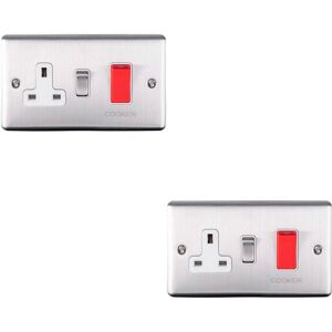 Loops 2 PACK 45A DP Oven Switch & Single 13A Switched Power Socket SATIN STEEL & White Loops 2 PACK 45A DP Oven Switch & Single 13A Switched Power Socket SATIN STEEL & White