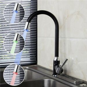 GreenZech Black Plating Kitchen Sink Hot Cold Faucet Single Handle LED 3 Colors Changing B GreenZech Black Plating Kitchen Sink Hot Cold Faucet Single Handle LED 3 Colors Changing B