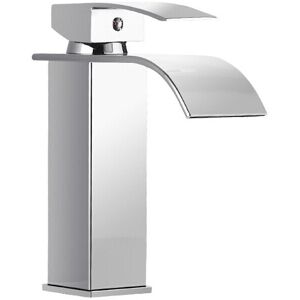 GreenZech (18cm) Waterfall Plating Bathroom Basin Faucet Single Lever Hole Hot And Cold Wa GreenZech (18cm) Waterfall Plating Bathroom Basin Faucet Single Lever Hole Hot And Cold Wa