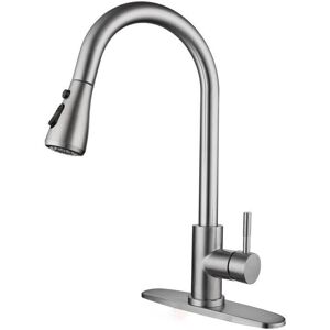 GreenZech (Brushed, 1/2) Kitchen Faucet With Pull Down Sprayer Brushed Nickel High Arc Sin GreenZech (Brushed, 1/2) Kitchen Faucet With Pull Down Sprayer Brushed Nickel High Arc Sin
