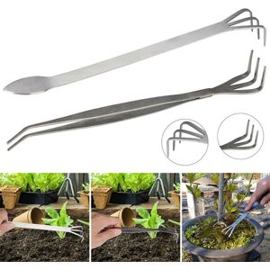 Unbranded Stainless Steel 2 in 1 Bonsai Change Pot Plant Root Rake Tweezers Gardening Spat Unbranded Stainless Steel 2 in 1 Bonsai Change Pot Plant Root Rake Tweezers Gardening Spat