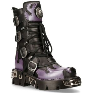 (45) NEW ROCK M-591-S5 PURPLE FLAME Black Leather Shoes (45) NEW ROCK M-591-S5 PURPLE FLAME Black Leather Shoes