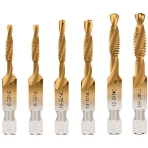 GreenZech 6pcs Hex Shank Spiral Flute HSS Combination Screw Tap Drill Bit Imperial Units 6 GreenZech 6pcs Hex Shank Spiral Flute HSS Combination Screw Tap Drill Bit Imperial Units 6