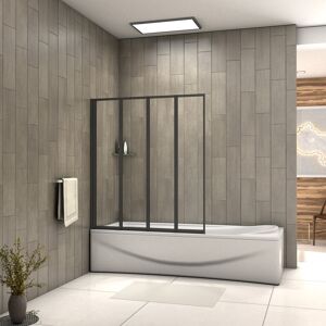 AICA Matt Black 4 Fold Folding Bath Screen 4mm Glass Panel 900x1400 AICA Matt Black 4 Fold Folding Bath Screen 4mm Glass Panel 900x1400