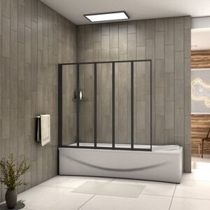 AICA Matt Black 1200x1400mm 5 Fold Folding Bath Shower Screen Door Panel AICA Matt Black 1200x1400mm 5 Fold Folding Bath Shower Screen Door Panel