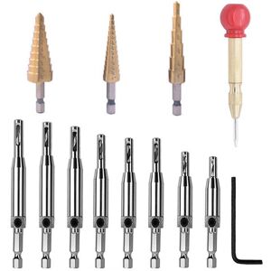 GreenZech 13Pcs Hole Drill Bit Combination Set High Speed Steel Hinge Head Imperial Pagoda GreenZech 13Pcs Hole Drill Bit Combination Set High Speed Steel Hinge Head Imperial Pagoda