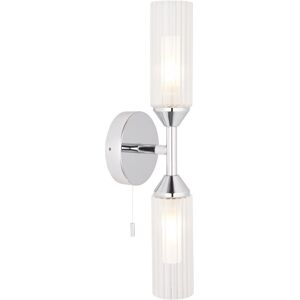 Loops Twin Bathroom Wall Light - Chrome Plated Ribbed Glass Shade - 2x3W LED G9 Loops Twin Bathroom Wall Light - Chrome Plated Ribbed Glass Shade - 2x3W LED G9