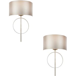 Himalaya Antique Silver Leaf Wall Light & Mink Satin Shade Dimmable Lamp - Wall Light Himalaya Antique Silver Leaf Wall Light & Mink Satin Shade Dimmable Lamp - Wall Light