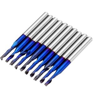 GreenZech (2x3.175x8mm) 10pcs 3.175 Shank Blue Coated Single Flute End Mill Tungsten Carbi GreenZech (2x3.175x8mm) 10pcs 3.175 Shank Blue Coated Single Flute End Mill Tungsten Carbi