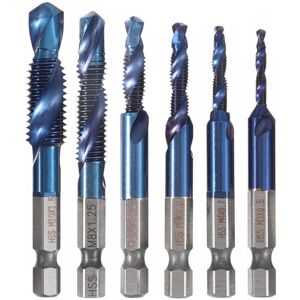 GreenZech 6pcs M3-M10 Combination Drill Tap Bit Set HSS 6542 Blue Nano Coated Deburr Count GreenZech 6pcs M3-M10 Combination Drill Tap Bit Set HSS 6542 Blue Nano Coated Deburr Count