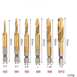 GreenZech (Six-piece Set Titanium Plated Long Type) 6Pcs 1/4 Inch M3-M10 Screw Tap HSS Com GreenZech (Six-piece Set Titanium Plated Long Type) 6Pcs 1/4 Inch M3-M10 Screw Tap HSS Com