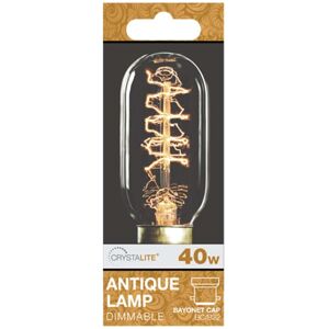Status 40w Crystalite Antique T45 Tubular BC Clear Spiral Filament 3170651 Status 40w Crystalite Antique T45 Tubular BC Clear Spiral Filament 3170651