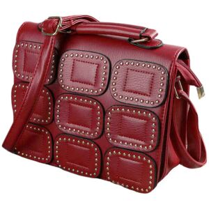 GreenZech (Red) Women Crossbody Bag PU Leather Rivet Flap Magnetic Press Stud Shoulder Han GreenZech (Red) Women Crossbody Bag PU Leather Rivet Flap Magnetic Press Stud Shoulder Han