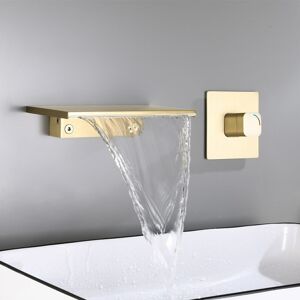 GreenZech (Gold) Modern Single Handle Wall Mount Faucet Waterfall Spout Bathroom Tub Basin GreenZech (Gold) Modern Single Handle Wall Mount Faucet Waterfall Spout Bathroom Tub Basin