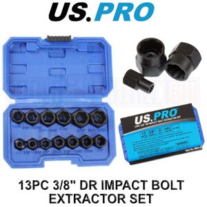 US PRO Tools 13pc 3/8" DR Impact Stud Socket Damaged Bolt Nut Remover Extractor US PRO Tools 13pc 3/8" DR Impact Stud Socket Damaged Bolt Nut Remover Extractor