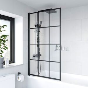 Purefino Bath Shower Screen Door Hinged 1400 x 800mm Framed Black Grid Square Safety Glas Purefino Bath Shower Screen Door Hinged 1400 x 800mm Framed Black Grid Square Safety Glas