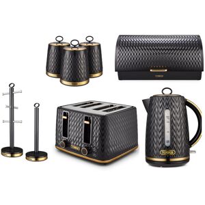 Tower Empire Black Jug Kettle, 4 Slice Toaster, Bread bin, Canisters, Mug Tree & Tower Empire Black Jug Kettle, 4 Slice Toaster, Bread bin, Canisters, Mug Tree &