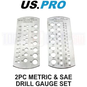 US PRO Tools 2pc Metric & SAE Imperial Drill Gauge Set, Hole Sizer Set 2276 US PRO Tools 2pc Metric & SAE Imperial Drill Gauge Set, Hole Sizer Set 2276