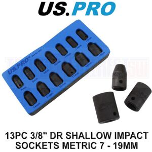 US PRO Tools 13pc 3/8" Drive Shallow Impact Socket Set 7mm-19mm 6 Point 3833 US PRO Tools 13pc 3/8" Drive Shallow Impact Socket Set 7mm-19mm 6 Point 3833