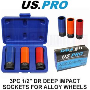 US PRO Tools 3pc 1/2" Dr Deep Impact Sockets For Alloy Wheels 17,19,21mm 3723 US PRO Tools 3pc 1/2" Dr Deep Impact Sockets For Alloy Wheels 17,19,21mm 3723