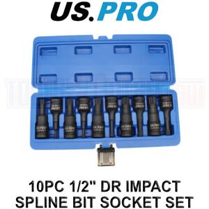 US PRO Tools 10 Piece 1/2" Dr Impact Spline Bit Socket Set M5 - M18 3639 US PRO Tools 10 Piece 1/2" Dr Impact Spline Bit Socket Set M5 - M18 3639