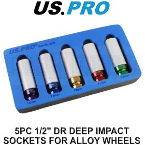 US PRO Tools 5PC 1/2" DR Deep Alloy Wheel Impact Sockets 15 - 22mm 3839 US PRO Tools 5PC 1/2" DR Deep Alloy Wheel Impact Sockets 15 - 22mm 3839