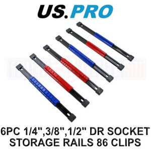 US PRO Tools 6 Piece 1/4", 3/8", 1/2" Drive Socket Storage Rails 86 Clips 3461 US PRO Tools 6 Piece 1/4", 3/8", 1/2" Drive Socket Storage Rails 86 Clips 3461