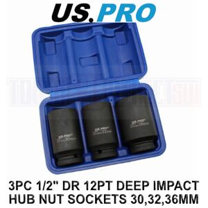 US PRO Tools 3PC 1/2" DR 12PT Deep Impact Hub Nut Sockets 30,32,36mm 3687 US PRO Tools 3PC 1/2" DR 12PT Deep Impact Hub Nut Sockets 30,32,36mm 3687