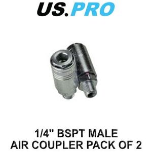 US PRO Tools 2 X 1/4" BSPT Male Air Coupler One Touch - Male Air Fittings 8185 US PRO Tools 2 X 1/4" BSPT Male Air Coupler One Touch - Male Air Fittings 8185