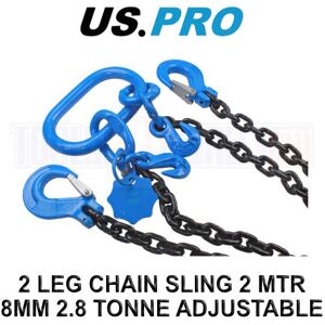 US PRO Tools 2 Leg Chain Sling - 2 Meters 8MM G80 2.8 Tonne - Adjustable 9150 US PRO Tools 2 Leg Chain Sling - 2 Meters 8MM G80 2.8 Tonne - Adjustable 9150