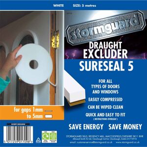 STORMGUARD Sure Seal Draught Excluder - 5mm White 5m Roll STORMGUARD Sure Seal Draught Excluder - 5mm White 5m Roll